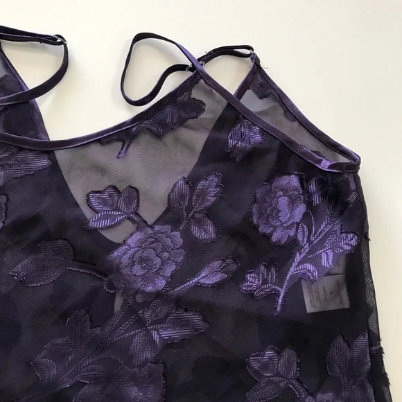 Semi-Sheer Deep Purple Gilligan & O’Malley Satin Floral Slip Nightgown Size S - Picture 3 of 6